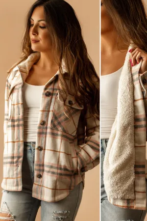 Aspen Sherpa Lined Plaid Shacket (Pink   White)