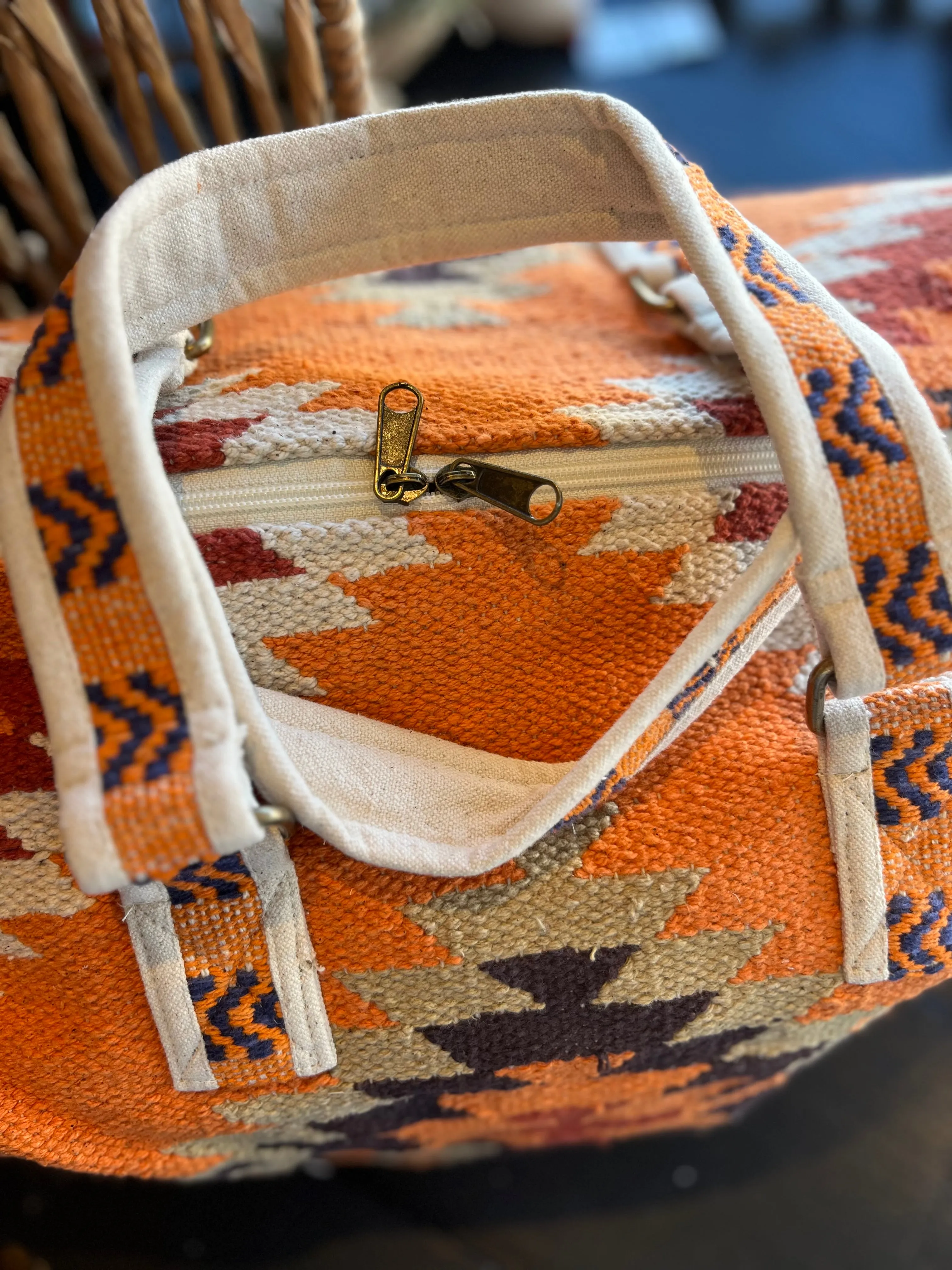 Aztec Print Duffle Bag - Orange