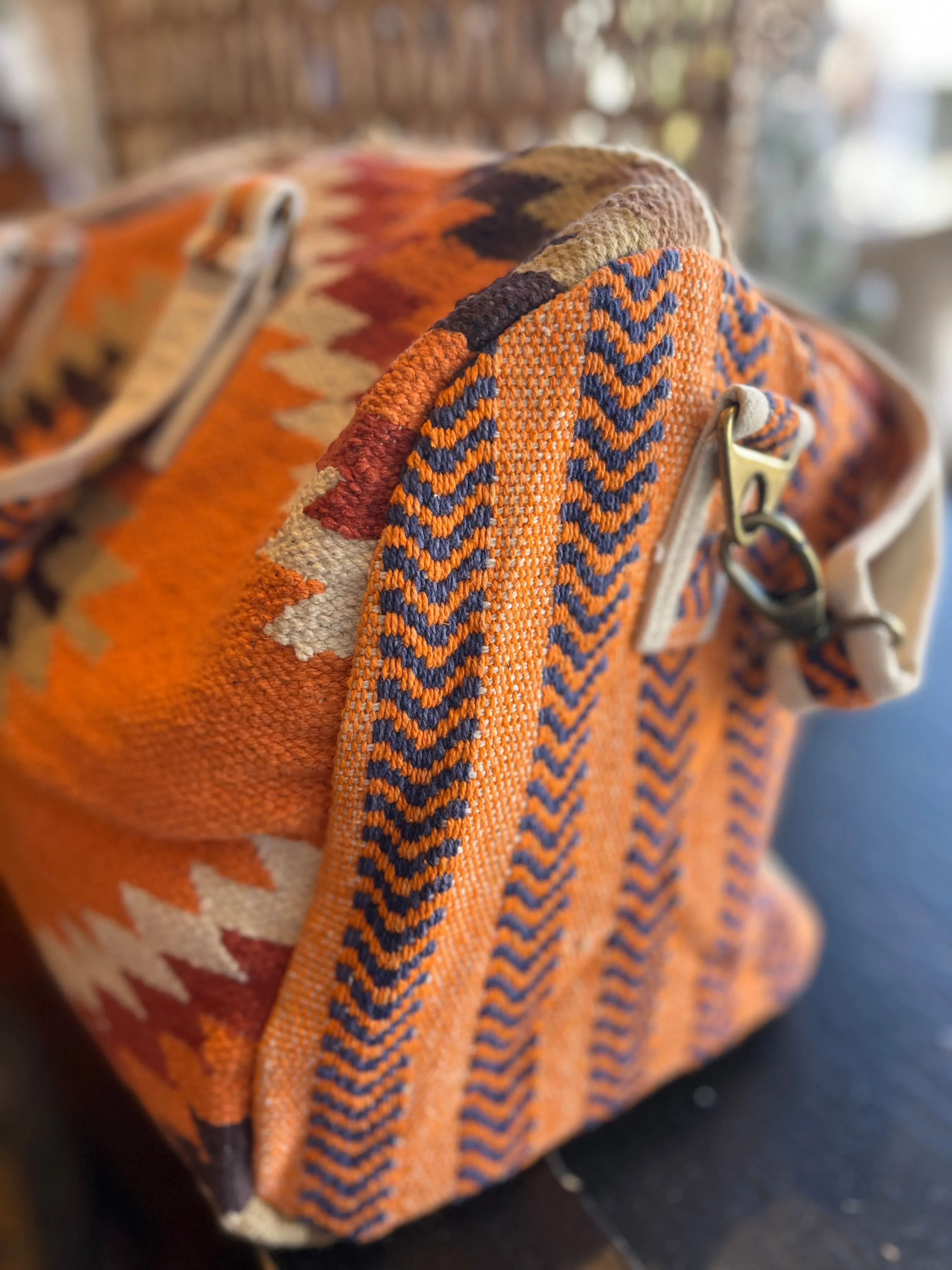 Aztec Print Duffle Bag - Orange