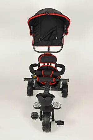 Baby Smile Small Kids Mini Cycle Toys Baby Tricycle | Bicycle For Kids with Canopy Sunroof Protection & Parental Push Handle, Smart Plug & Rubber Wheels Trikes for 1.5 Years to 5 Years Kids, Black & Red