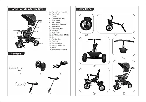 Baby Smile Small Kids Mini Cycle Toys Baby Tricycle | Bicycle For Kids with Canopy Sunroof Protection & Parental Push Handle, Smart Plug & Rubber Wheels Trikes for 1.5 Years to 5 Years Kids, Black & Red