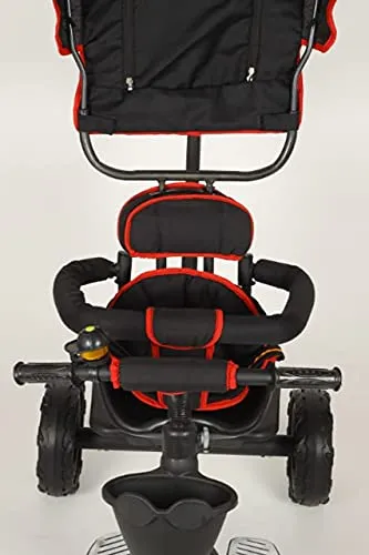 Baby Smile Small Kids Mini Cycle Toys Baby Tricycle | Bicycle For Kids with Canopy Sunroof Protection & Parental Push Handle, Smart Plug & Rubber Wheels Trikes for 1.5 Years to 5 Years Kids, Black & Red