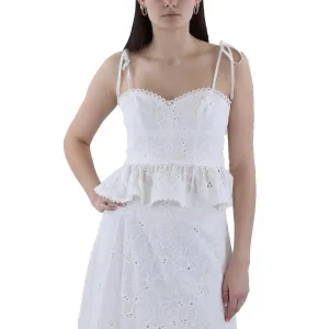 BCBGMAXAZRIA Womens Eyelet Cotton Peplum Top