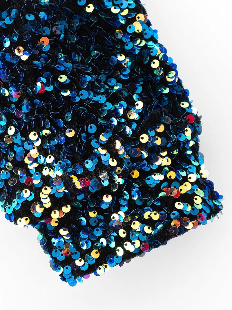 Beads Sequins Embroidered Round Neck One Shoulder Blouses