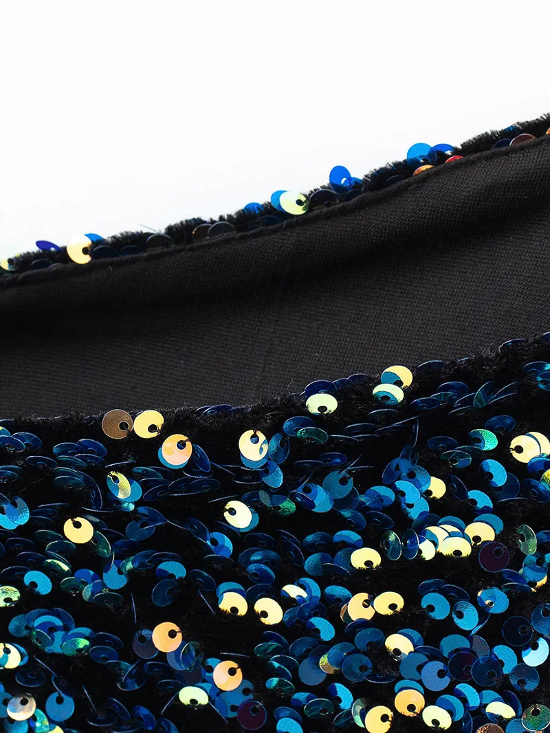 Beads Sequins Embroidered Round Neck One Shoulder Blouses