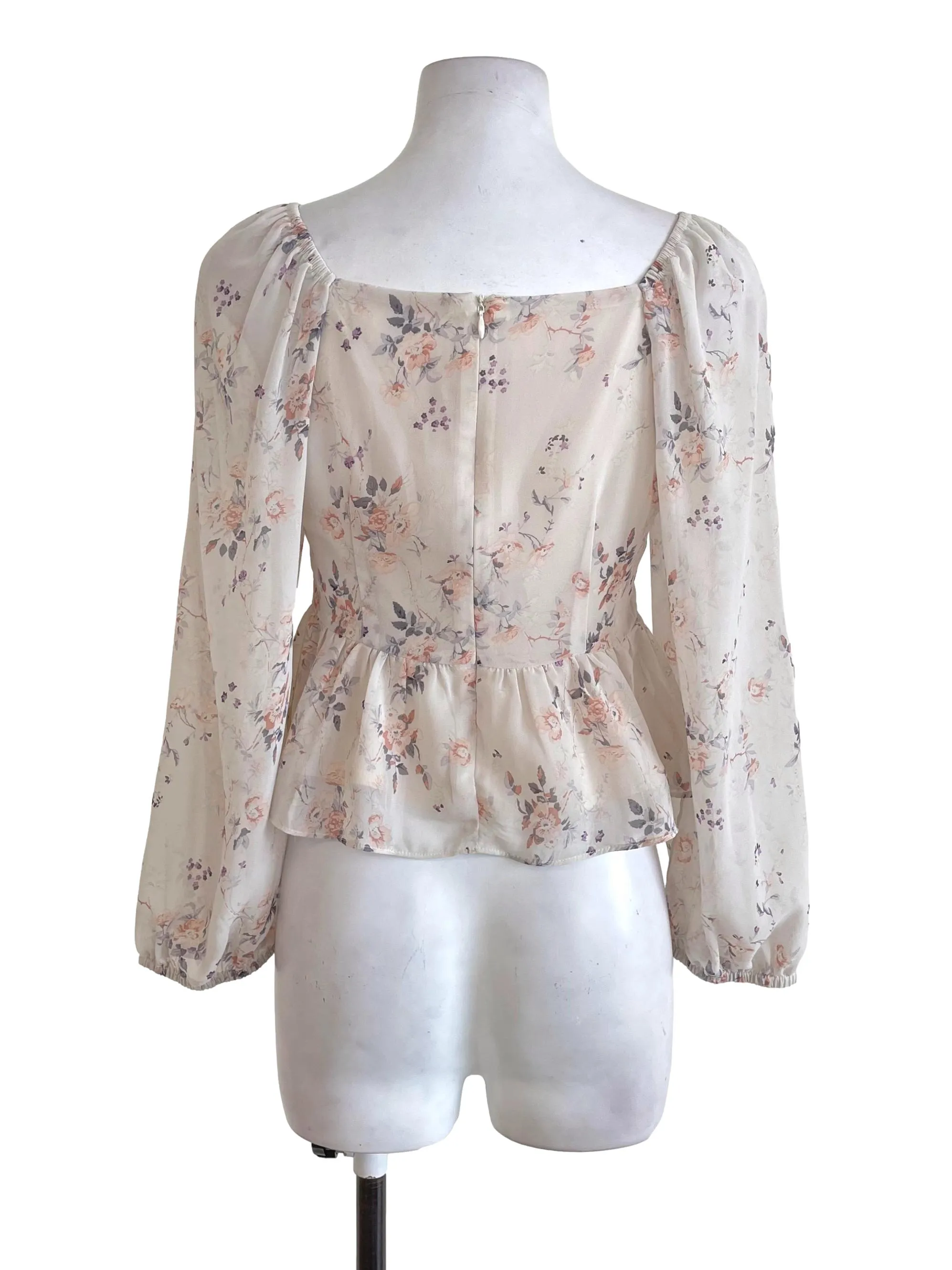 Beige Floral Peplum Blouse