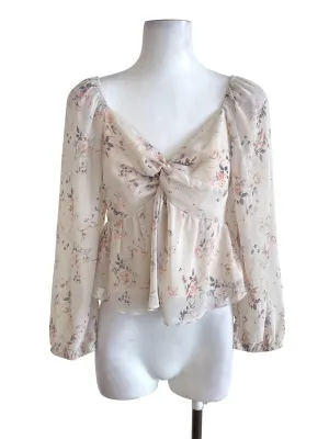 Beige Floral Peplum Blouse
