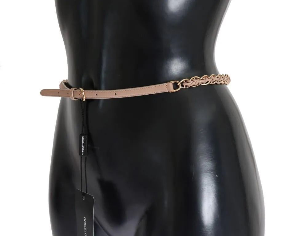 Beige Leather Gold Chain Belt