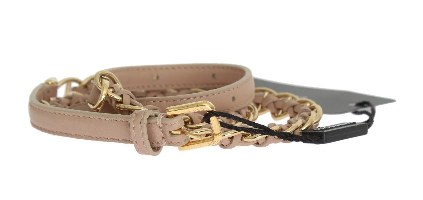 Beige Leather Gold Chain Belt