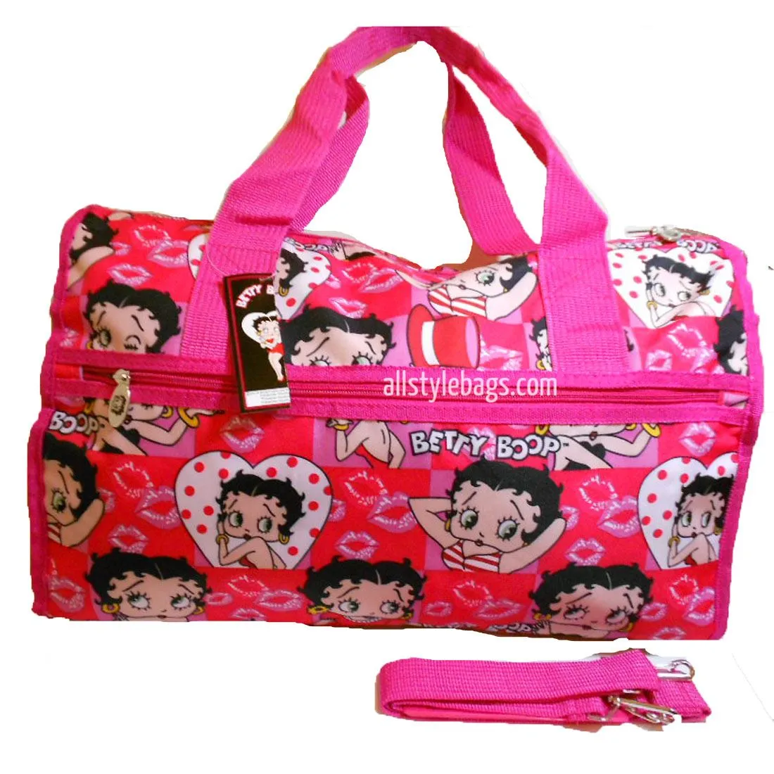 Betty Boop canvas 19” L travel duffle bag overnight face pink pockets sport
