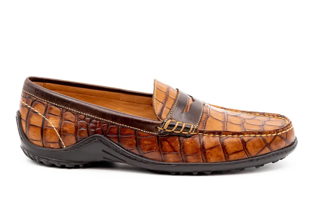 Bill Penny Loafers in Chestnut Alligator Grain Leather