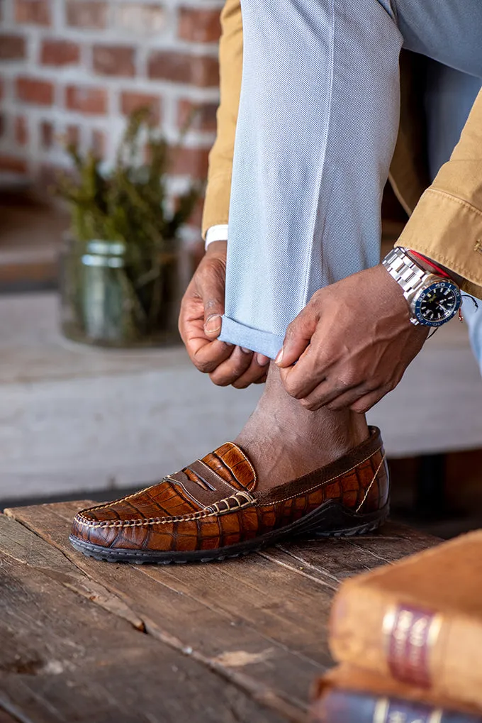 Bill Penny Loafers in Chestnut Alligator Grain Leather