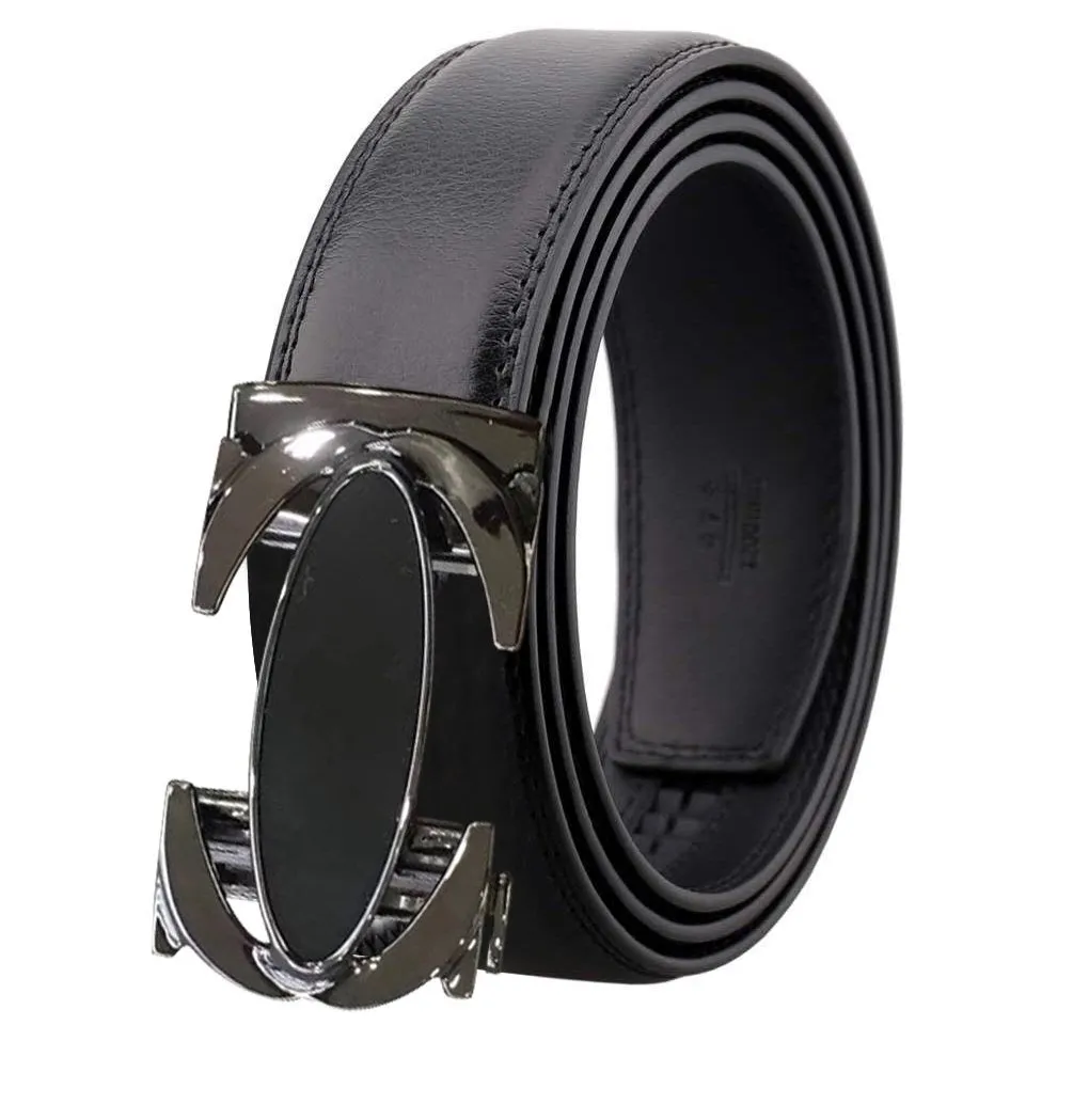 Black and Gun Mens Adjustable Ratchet Slide Buckle Belt - Genuine Leather Automatic Belt with No