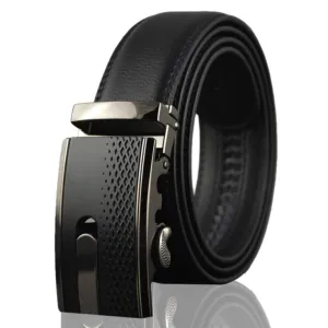 Black Belt & Buckle Mens Adjustable Ratchet Slide Buckle Belt - Genuine Leather Automatic Belt