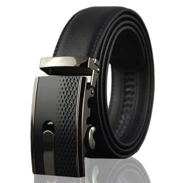 Black Belt & Buckle Mens Adjustable Ratchet Slide Buckle Belt - Genuine Leather Automatic Belt