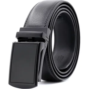Black Belt Black Buckle Mens Adjustable Ratchet Slide Buckle Belt - Genuine Leather Automatic Belt