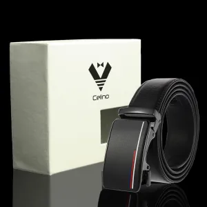 Black Buckle & Black Belt Adjustable Ratchet Slide Buckle Belt for Men - Genuine Leather Automatic