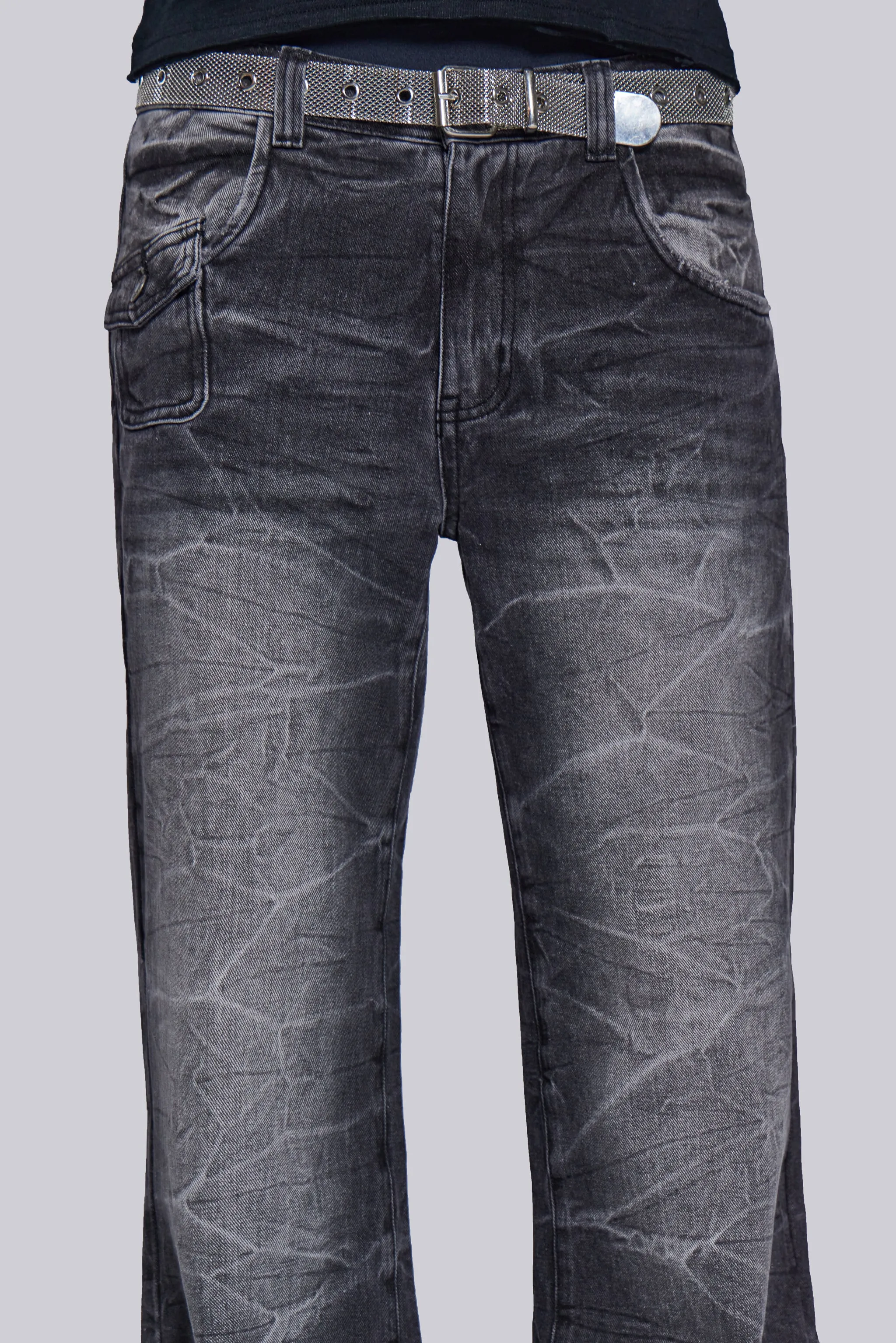 Black Crease Blaze Flared Jeans