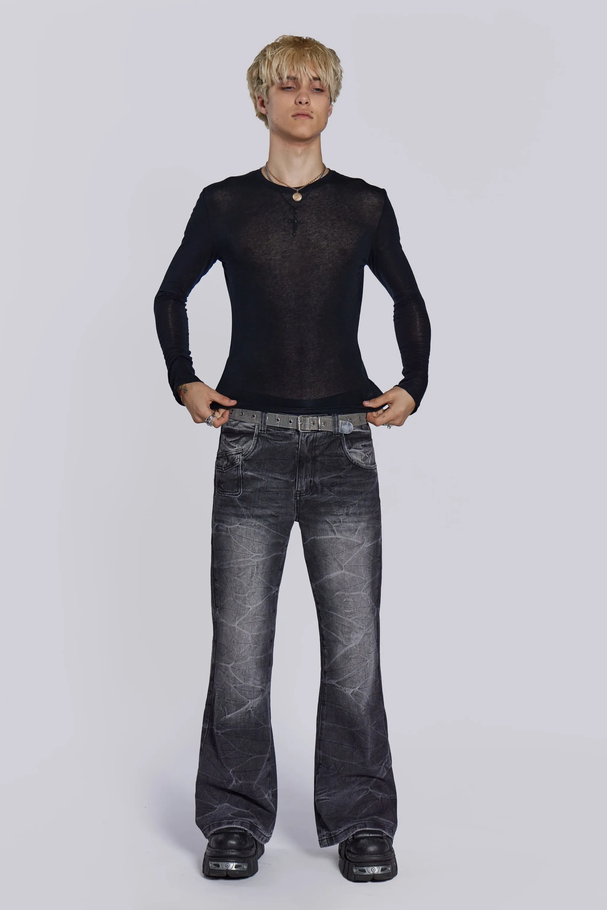 Black Crease Blaze Flared Jeans