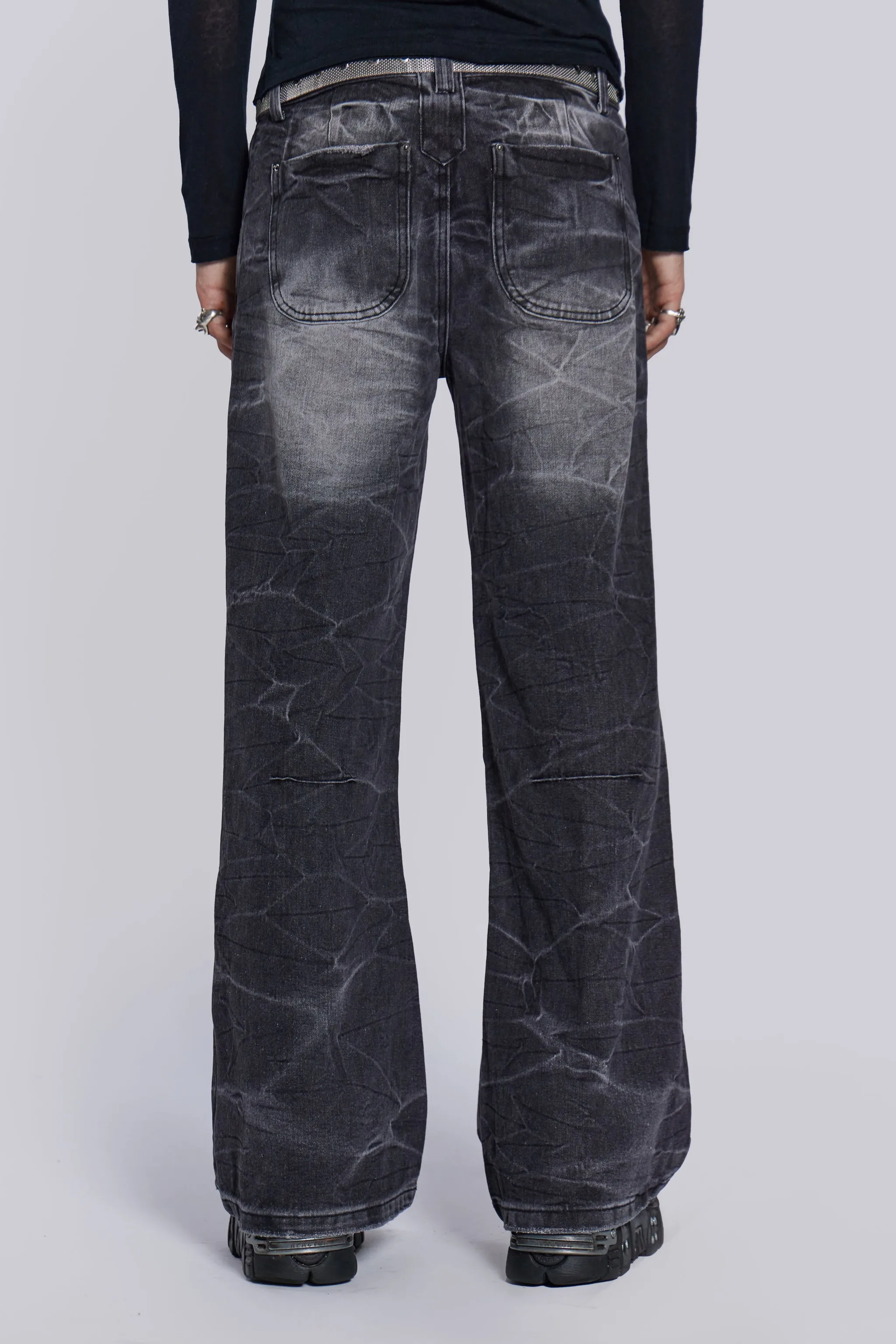 Black Crease Blaze Flared Jeans