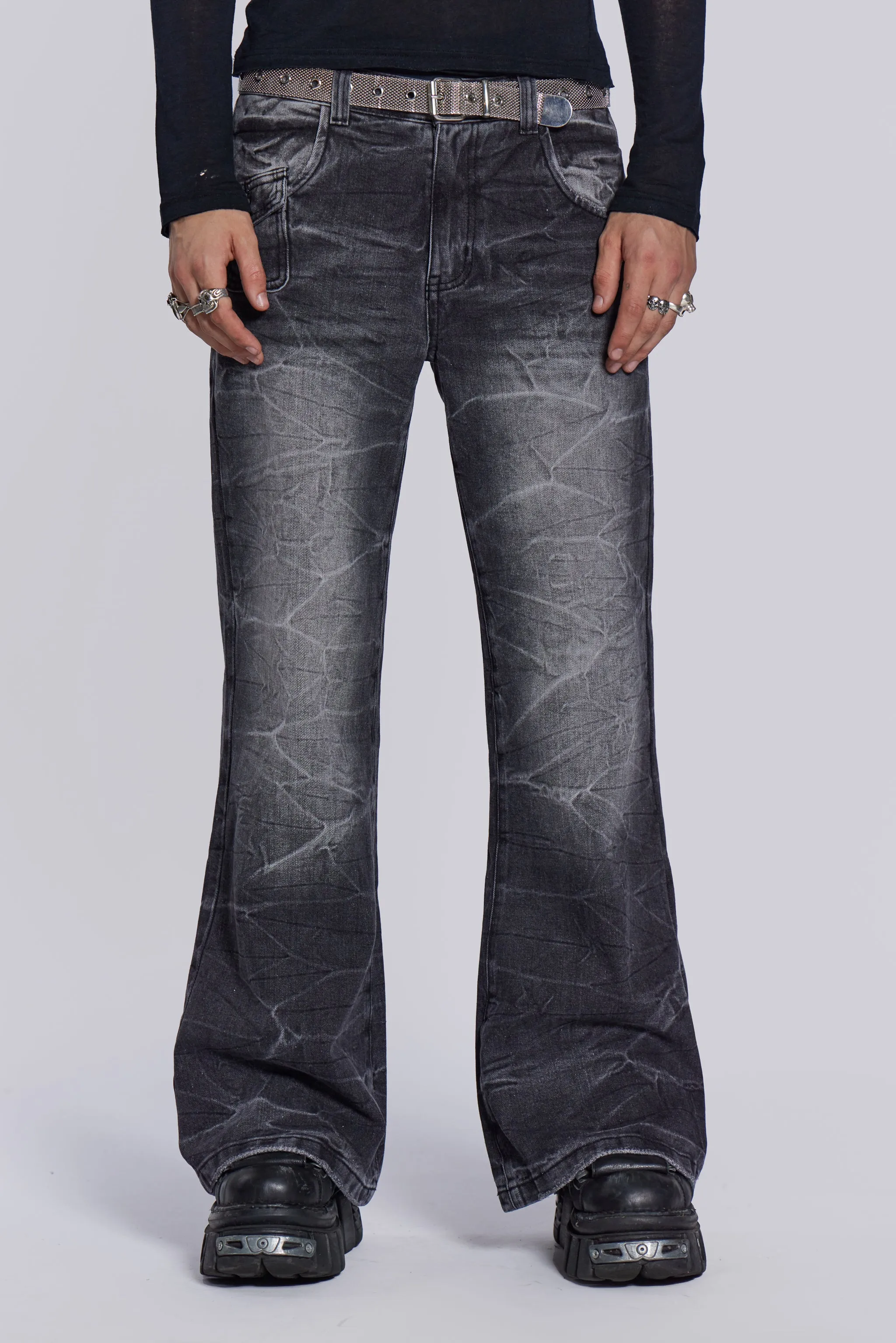 Black Crease Blaze Flared Jeans