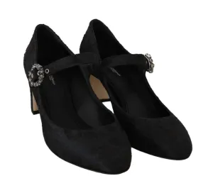 Black Jacquard Crystal Mary Jane Heels