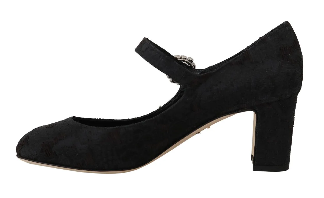 Black Jacquard Crystal Mary Jane Heels