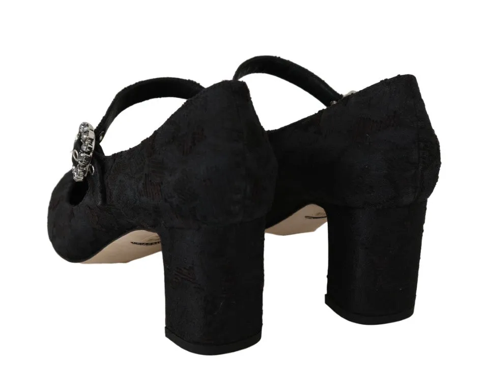 Black Jacquard Crystal Mary Jane Heels