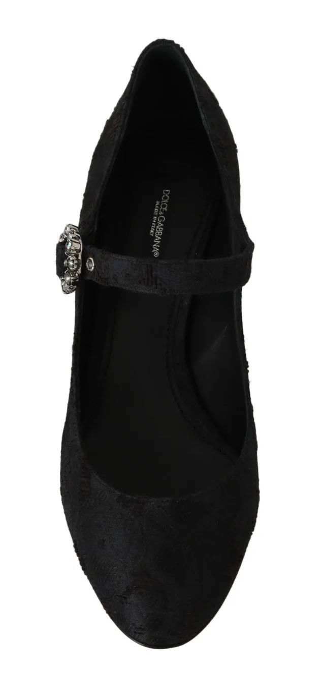 Black Jacquard Crystal Mary Jane Heels