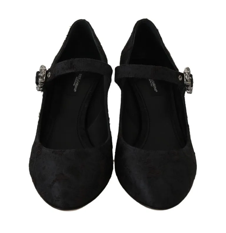 Black Jacquard Crystal Mary Jane Heels