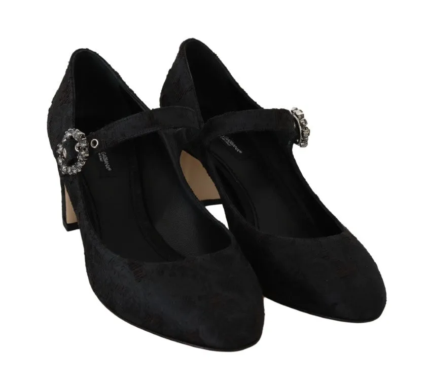 Black Jacquard Crystal Mary Jane Heels
