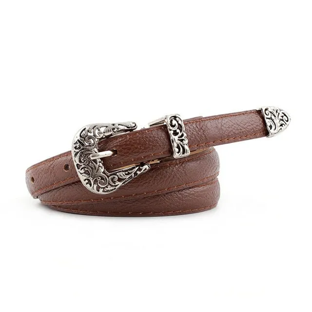 Black Leather Belt Women Metal Heart Buckle Waist Belt Vintage Western Carved Ladies Belt Waistband cinturon mujer