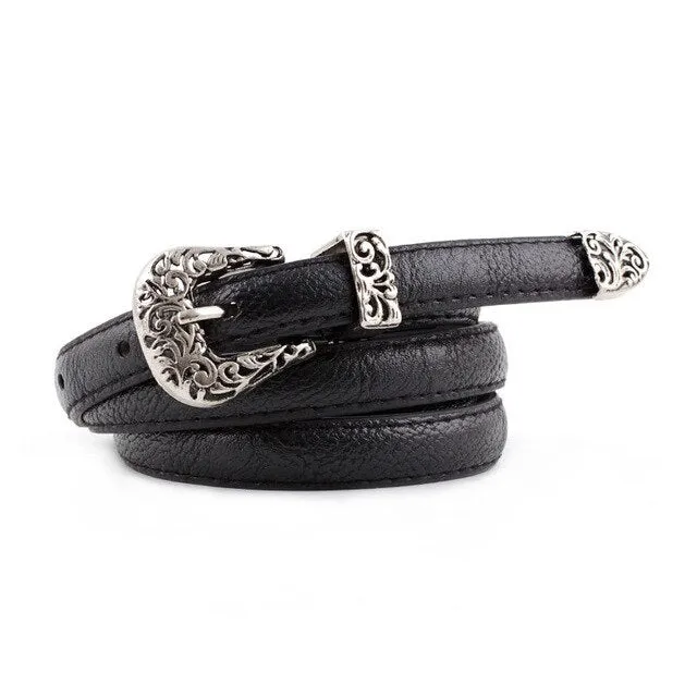 Black Leather Belt Women Metal Heart Buckle Waist Belt Vintage Western Carved Ladies Belt Waistband cinturon mujer