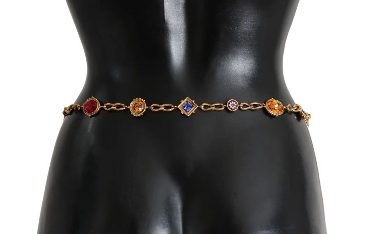 Black Leather Crystal Gold Chain Belt