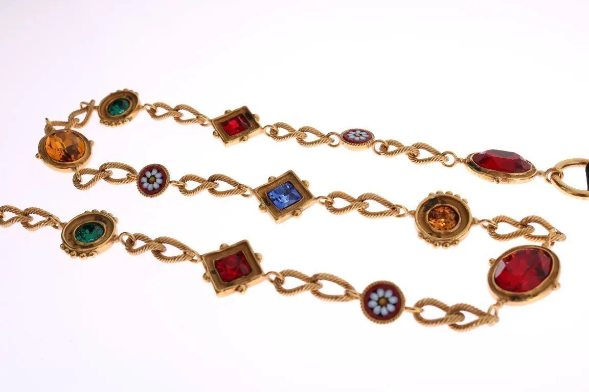 Black Leather Crystal Gold Chain Belt