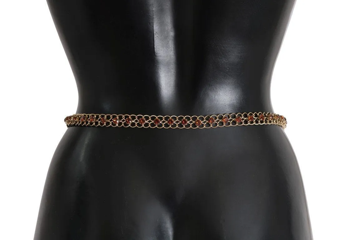 Black Leather Crystal Gold Chain Belt