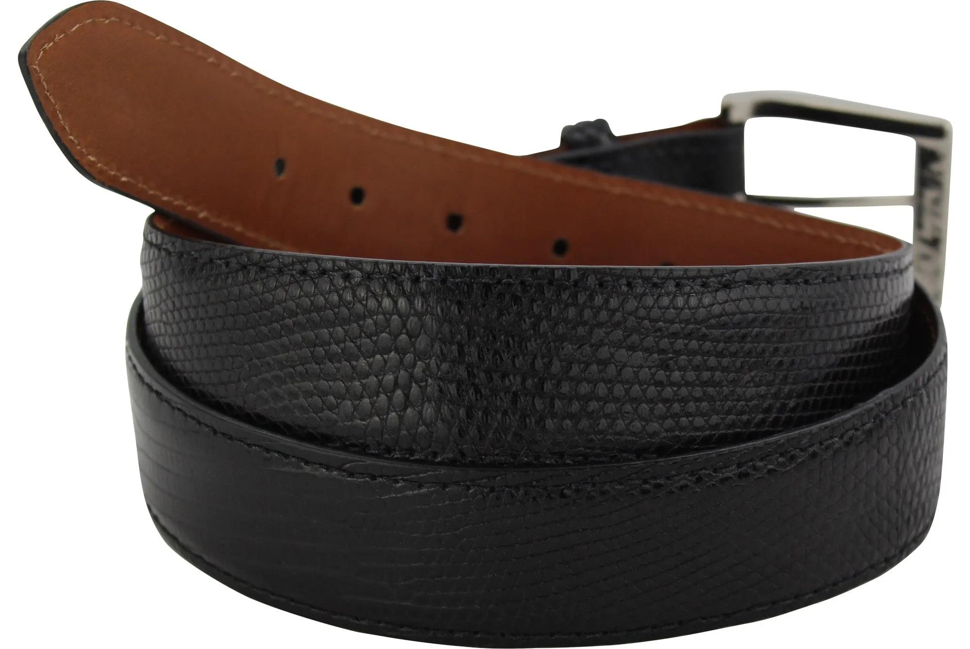 Black Lizard Skin Designer Full Grain Leather Belt **Made To Order Allow 5 To 6 Weeks To Ship