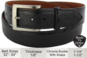 Black Lizard Skin Designer Full Grain Leather Belt **Made To Order Allow 5 To 6 Weeks To Ship