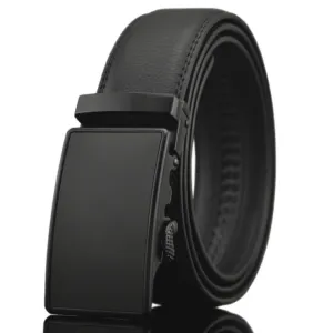 Black Mens Adjustable Ratchet Slide Buckle Belt - Genuine Leather Automatic Belt with No Holes