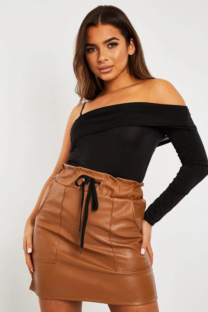 Black One Sleeve Bardot Top - Kaely
