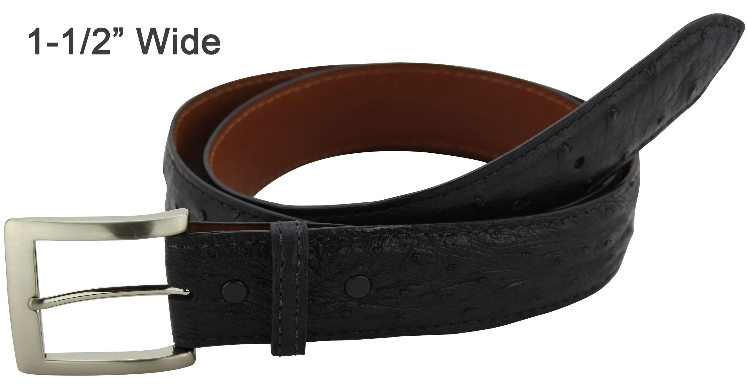 Black Ostrich Designer Full Grain Leather Belt **Made To Order Allow 5 To 6 Weeks To Ship