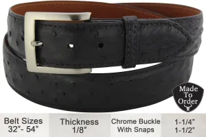 Black Ostrich Designer Full Grain Leather Belt **Made To Order Allow 5 To 6 Weeks To Ship