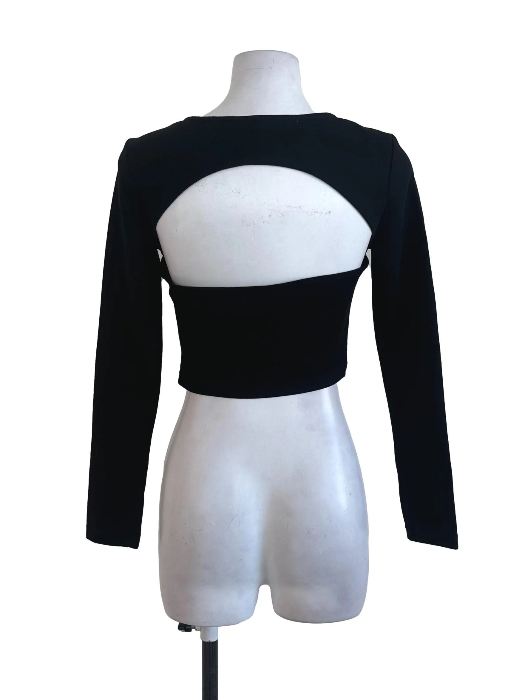 Black Plain Backless Long Sleeve Top