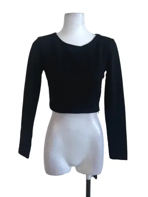 Black Plain Backless Long Sleeve Top