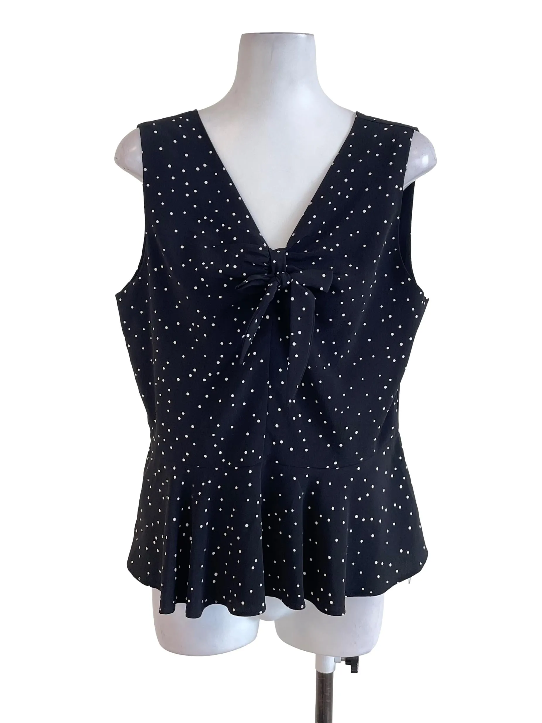 Black Polka Dots Peplum Sweetheart Top