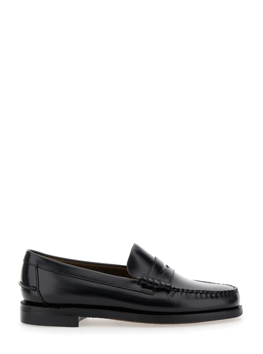 Black Pull-On Loafers In Leather