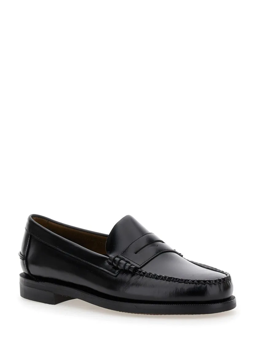 Black Pull-On Loafers In Leather