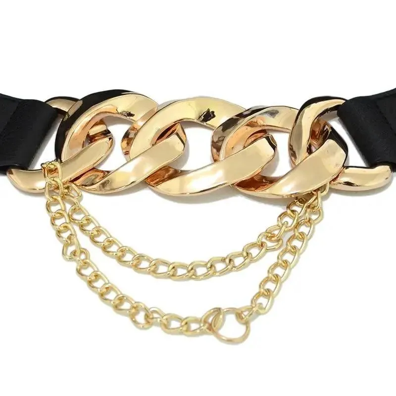 Black Vintage Ladies Dress Belt Charming Chain Buckle Elastic Luxurious Women Belt Metal Chain Style Party Fashion Belts For Ladies