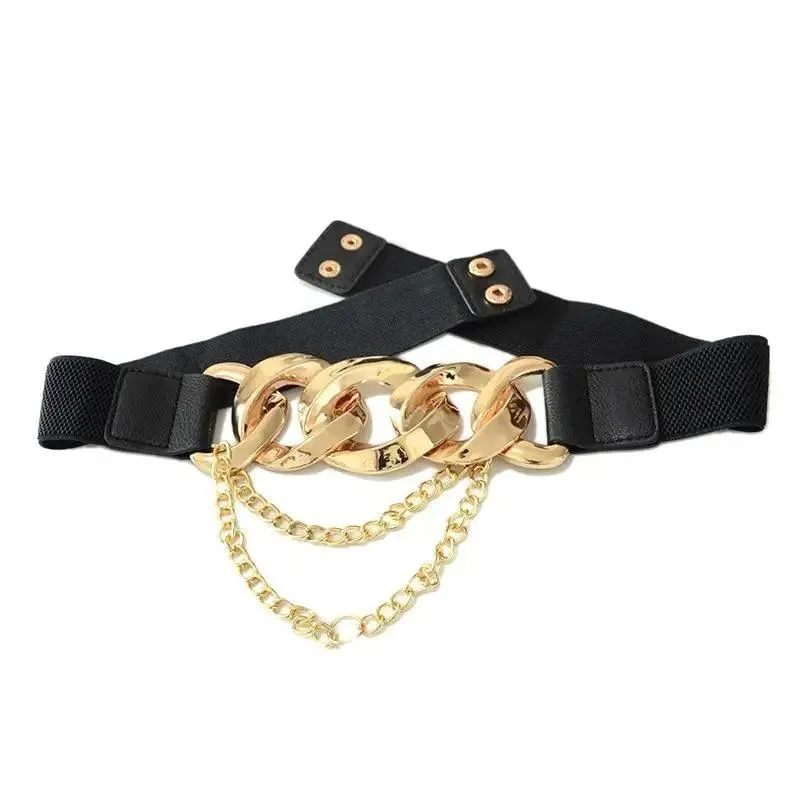 Black Vintage Ladies Dress Belt Charming Chain Buckle Elastic Luxurious Women Belt Metal Chain Style Party Fashion Belts For Ladies