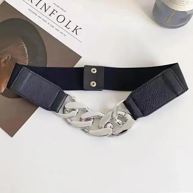 Black Vintage Ladies Dress Belt Charming Chain Buckle Elastic Luxurious Women Belt Metal Chain Style Party Fashion Belts For Ladies